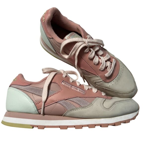 Reebok Shoes - Reebok Classic Sneakers Size 8.5 White, Pale Pink & Gray Leather